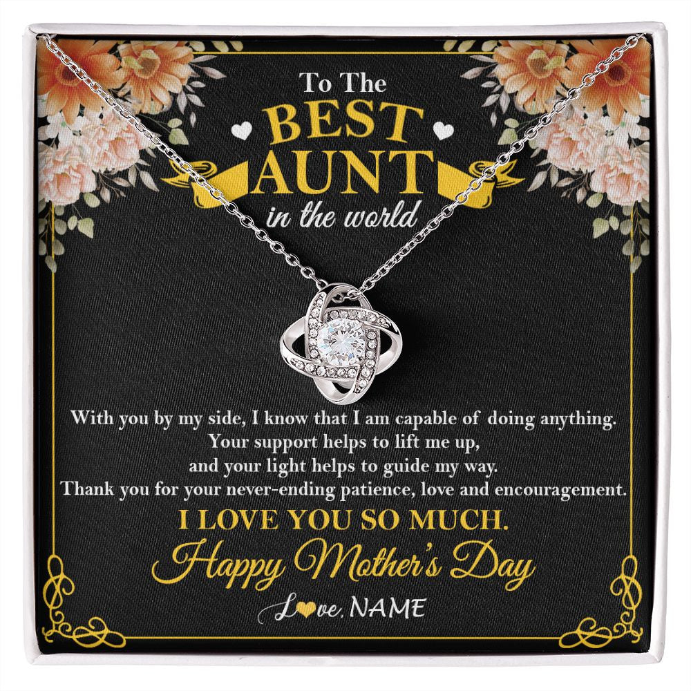 Love Knot Necklace | Personalized To The Best Aunt In The World Necklace From Niece NephewThank You I Love You So Much Aunt Happy Mothers Day Customized Gift Box Message Card | teecentury