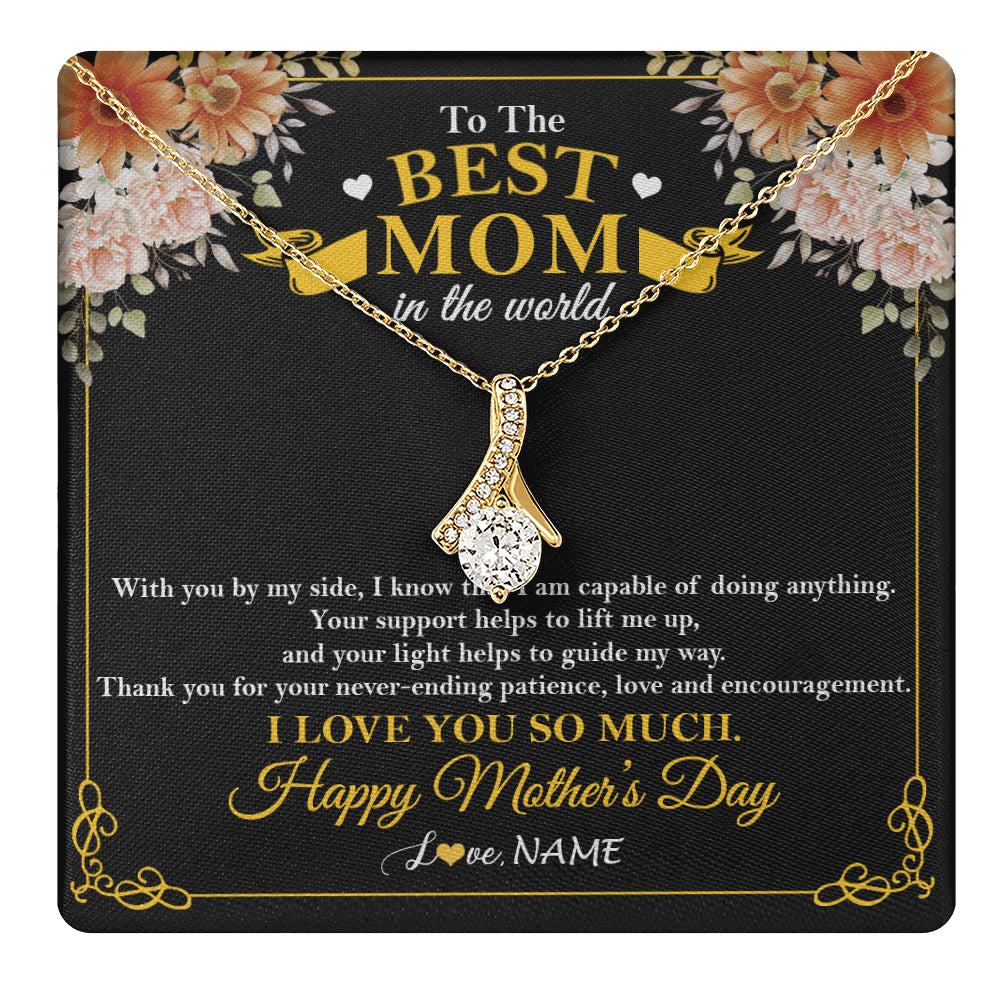 Alluring Beauty Necklace 18K Yellow Gold Finish | 1 | Personalized To The Best Mom In The World Necklace From Daugter Son Thank You I Love You So Much Mother Mom Happy Mothers Day Customized Gift Box Message Card | teecentury