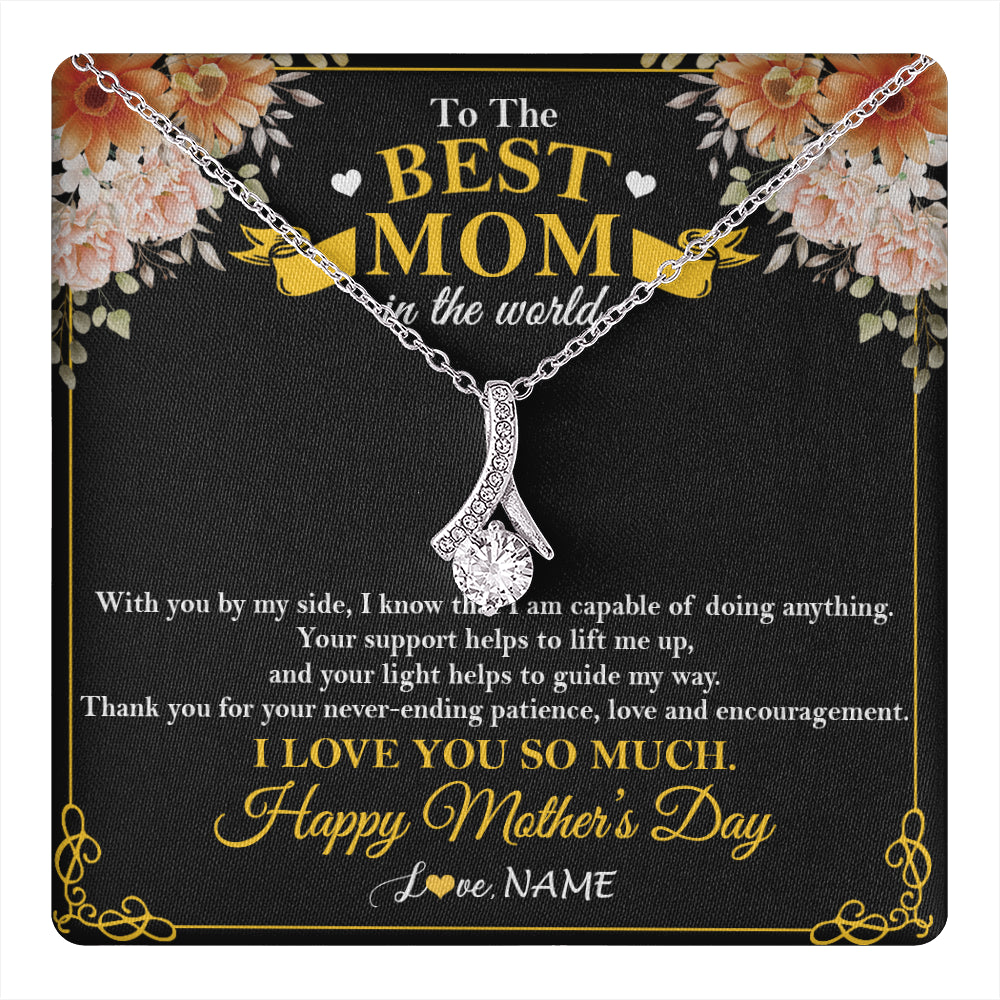 Alluring Beauty Necklace 14K White Gold Finish | 1 | Personalized To The Best Mom In The World Necklace From Daugter Son Thank You I Love You So Much Mother Mom Happy Mothers Day Customized Gift Box Message Card | teecentury