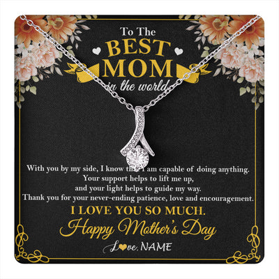 Alluring Beauty Necklace 14K White Gold Finish | 1 | Personalized To The Best Mom In The World Necklace From Daugter Son Thank You I Love You So Much Mother Mom Happy Mothers Day Customized Gift Box Message Card | teecentury