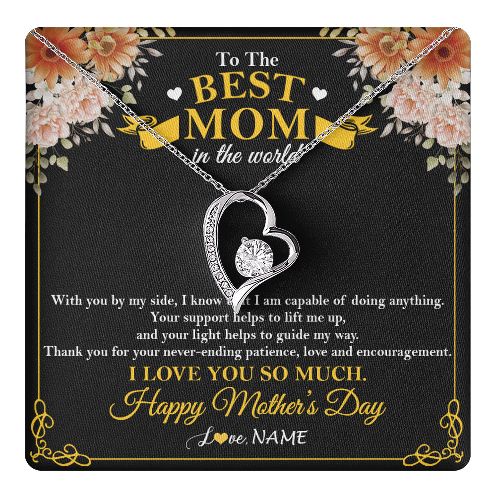 Forever Love Necklace 14K White Gold Finish | 1 | Personalized To The Best Mom In The World Necklace From Daugter Son Thank You I Love You So Much Mother Mom Happy Mothers Day Customized Gift Box Message Card | teecentury