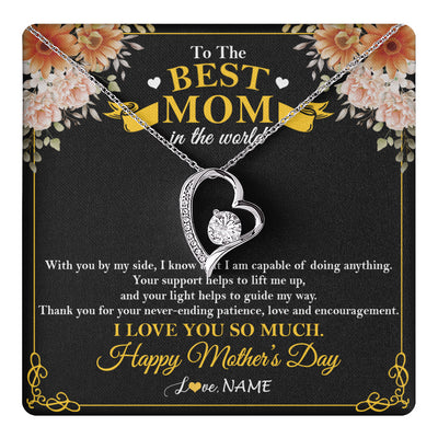 Forever Love Necklace 14K White Gold Finish | 1 | Personalized To The Best Mom In The World Necklace From Daugter Son Thank You I Love You So Much Mother Mom Happy Mothers Day Customized Gift Box Message Card | teecentury