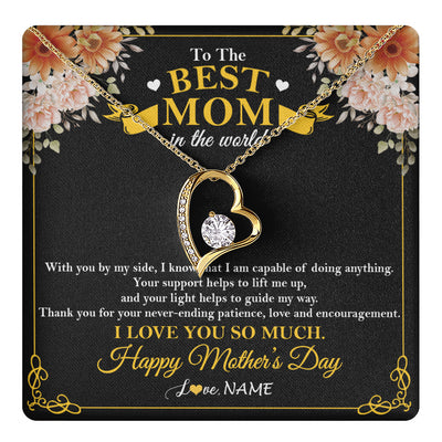 Forever Love Necklace 18K Yellow Gold Finish | 1 | Personalized To The Best Mom In The World Necklace From Daugter Son Thank You I Love You So Much Mother Mom Happy Mothers Day Customized Gift Box Message Card | teecentury