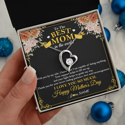 Forever Love Necklace | Personalized To The Best Mom In The World Necklace From Daugter Son Thank You I Love You So Much Mother Mom Happy Mothers Day Customized Gift Box Message Card | teecentury