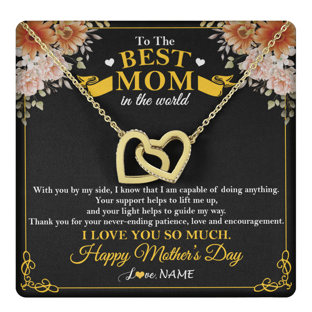 Interlocking Hearts Necklace 18K Yellow Gold Finish | 1 | Personalized To The Best Mom In The World Necklace From Daugter Son Thank You I Love You So Much Mother Mom Happy Mothers Day Customized Gift Box Message Card | teecentury