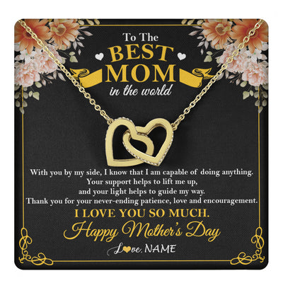 Interlocking Hearts Necklace 18K Yellow Gold Finish | 1 | Personalized To The Best Mom In The World Necklace From Daugter Son Thank You I Love You So Much Mother Mom Happy Mothers Day Customized Gift Box Message Card | teecentury