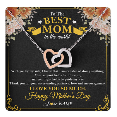 Interlocking Hearts Necklace Stainless Steel & Rose Gold Finish | 1 | Personalized To The Best Mom In The World Necklace From Daugter Son Thank You I Love You So Much Mother Mom Happy Mothers Day Customized Gift Box Message Card | teecentury