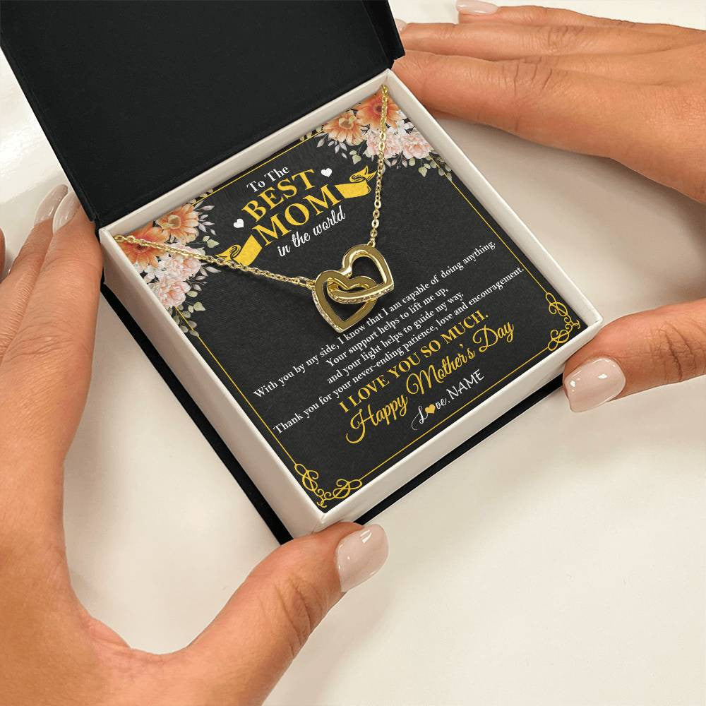 Interlocking Hearts Necklace 18K Yellow Gold Finish | 2 | Personalized To The Best Mom In The World Necklace From Daugter Son Thank You I Love You So Much Mother Mom Happy Mothers Day Customized Gift Box Message Card | teecentury