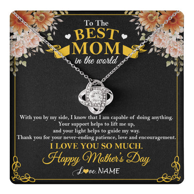 Love Knot Necklace 14K White Gold Finish | 1 | Personalized To The Best Mom In The World Necklace From Daugter Son Thank You I Love You So Much Mother Mom Happy Mothers Day Customized Gift Box Message Card | teecentury