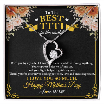 Forever Love Necklace | Personalized To The Best Titi In The World Necklace From Niece Nephew Thank You I Love You So Much Titi Happy Mothers Day Customized Gift Box Message Card | teecentury