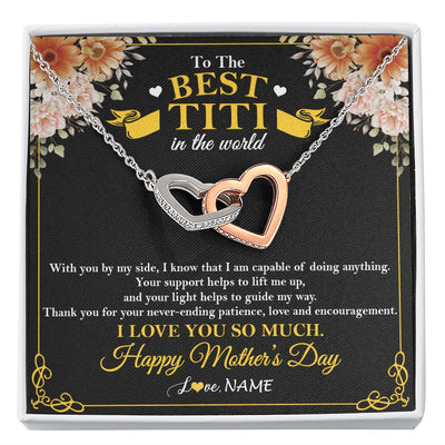 Interlocking Hearts Necklace | Personalized To The Best Titi In The World Necklace From Niece Nephew Thank You I Love You So Much Titi Happy Mothers Day Customized Gift Box Message Card | teecentury
