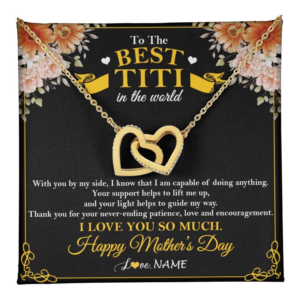 Interlocking Hearts Necklace 18K Yellow Gold Finish | 1 | Personalized To The Best Titi In The World Necklace From Niece Nephew Thank You I Love You So Much Titi Happy Mothers Day Customized Gift Box Message Card | teecentury