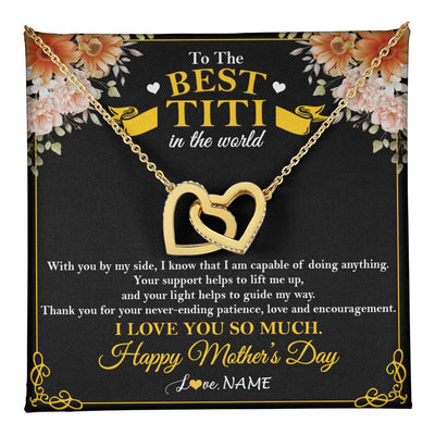 Interlocking Hearts Necklace 18K Yellow Gold Finish | 1 | Personalized To The Best Titi In The World Necklace From Niece Nephew Thank You I Love You So Much Titi Happy Mothers Day Customized Gift Box Message Card | teecentury