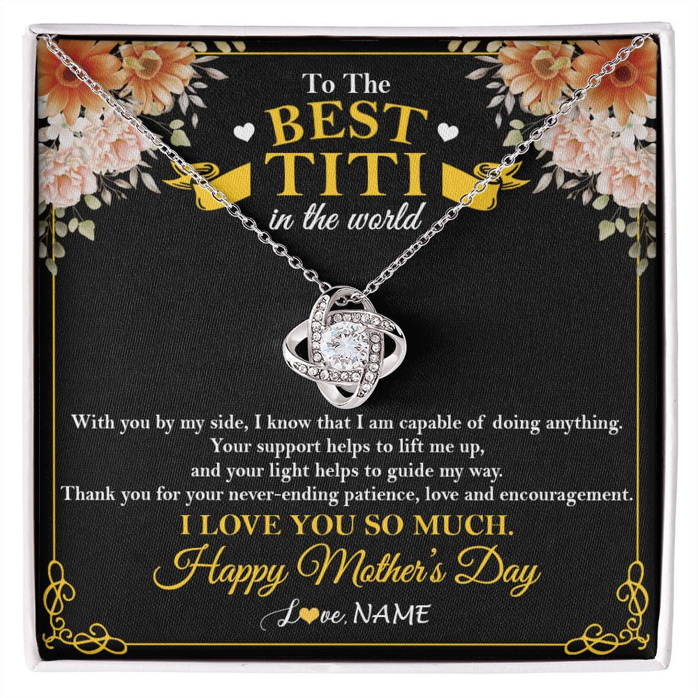 Love Knot Necklace | Personalized To The Best Titi In The World Necklace From Niece Nephew Thank You I Love You So Much Titi Happy Mothers Day Customized Gift Box Message Card | teecentury
