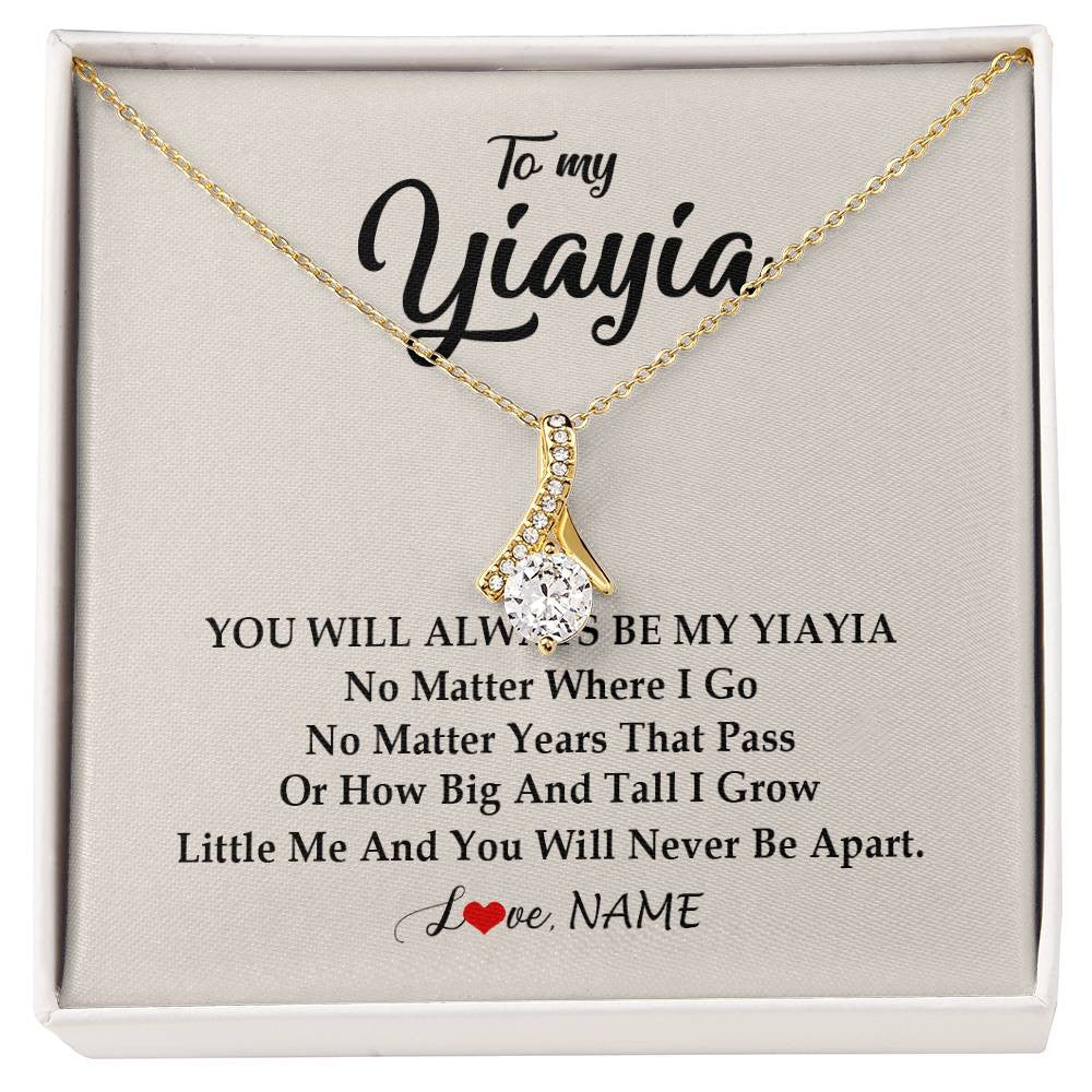 Alluring Beauty Necklace 18K Yellow Gold Finish | Personalized Yiayia Necklace From Grandkids Granddaughter Grandson You Will Always Be My Yiayia Birthday Mothers Day Christmas Customized Gift Box Message Card | teecentury