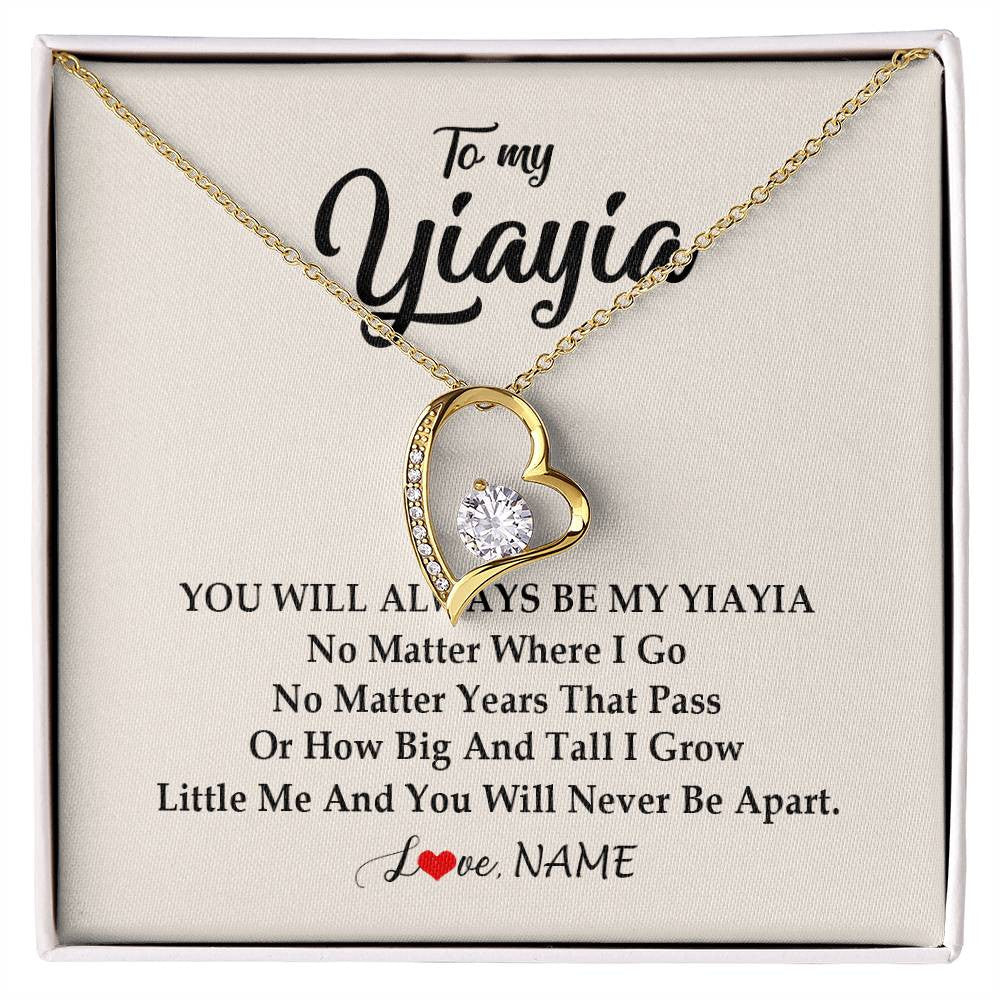 Forever Love Necklace 18K Yellow Gold Finish | Personalized Yiayia Necklace From Grandkids Granddaughter Grandson You Will Always Be My Yiayia Birthday Mothers Day Christmas Customized Gift Box Message Card | teecentury