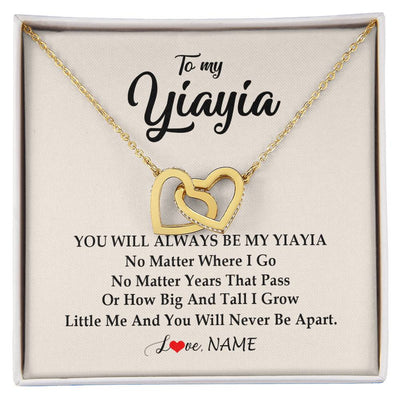 Interlocking Hearts Necklace 18K Yellow Gold Finish | Personalized Yiayia Necklace From Grandkids Granddaughter Grandson You Will Always Be My Yiayia Birthday Mothers Day Christmas Customized Gift Box Message Card | teecentury
