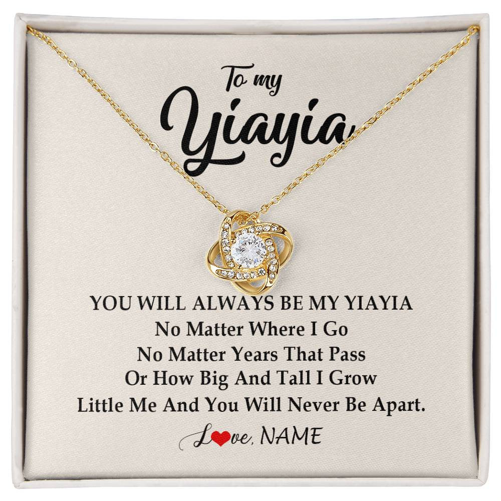 Love Knot Necklace 18K Yellow Gold Finish | Personalized Yiayia Necklace From Grandkids Granddaughter Grandson You Will Always Be My Yiayia Birthday Mothers Day Christmas Customized Gift Box Message Card | teecentury