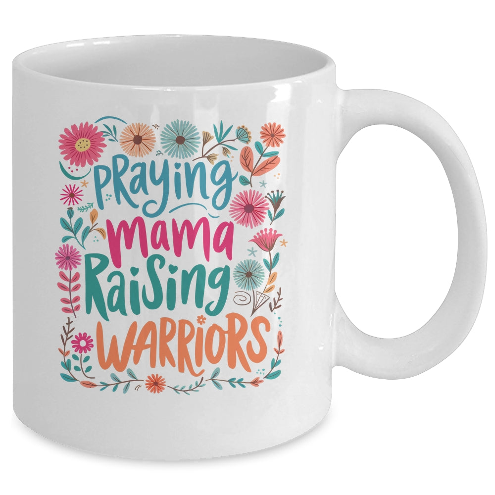 Praying Mama Raising Warriors Christian Mom Boho Floral Mug | teecentury