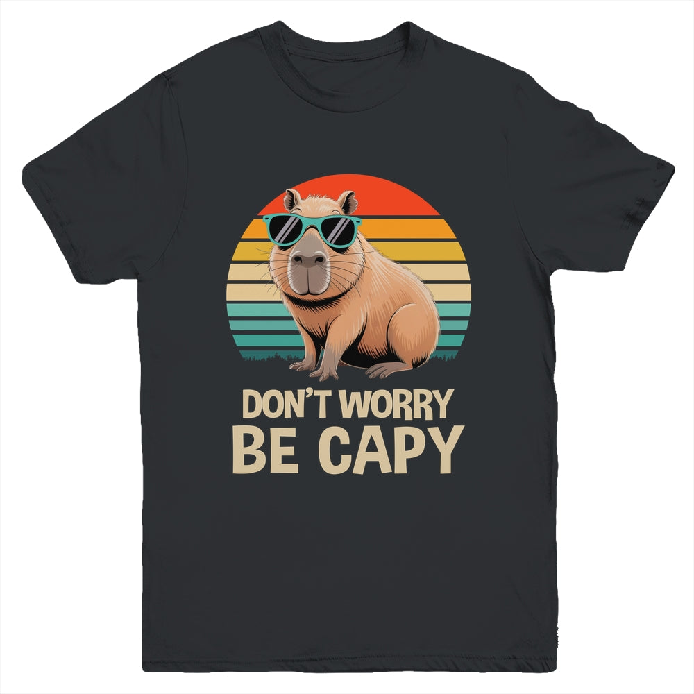 Retro Rodent Funny Capybara Don't Be Worry Be Capy Youth Shirt | teecentury