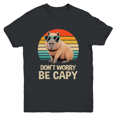 Retro Rodent Funny Capybara Don't Be Worry Be Capy Youth Shirt | teecentury
