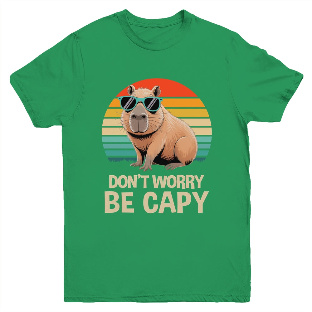 Retro Rodent Funny Capybara Don't Be Worry Be Capy Youth Shirt | teecentury