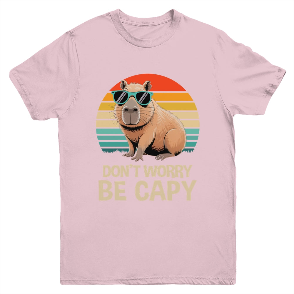Retro Rodent Funny Capybara Don't Be Worry Be Capy Youth Shirt | teecentury
