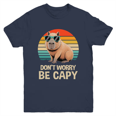 Retro Rodent Funny Capybara Don't Be Worry Be Capy Youth Shirt | teecentury