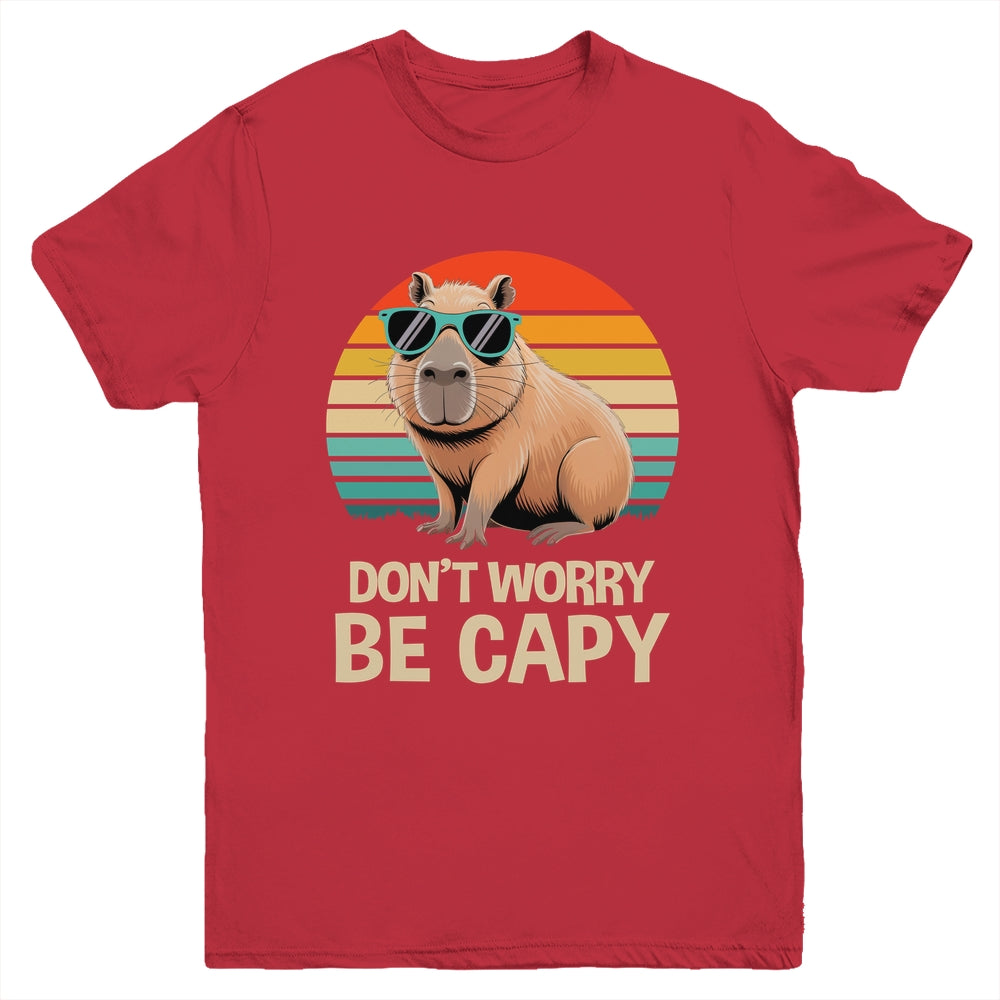 Retro Rodent Funny Capybara Don't Be Worry Be Capy Youth Shirt | teecentury