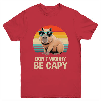 Retro Rodent Funny Capybara Don't Be Worry Be Capy Youth Shirt | teecentury