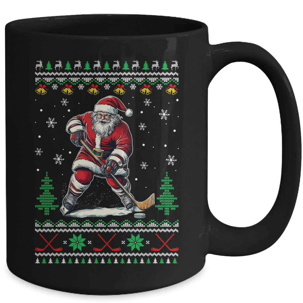 Santa Claus Playing Ice Hockey Ugly Christmas Hockey Player Mug | teecentury
