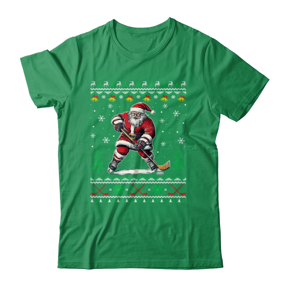 Santa Claus Playing Ice Hockey Ugly Christmas Hockey Player Shirt & Sweatshirt | teecentury