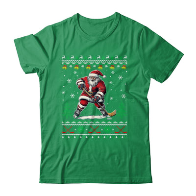 Santa Claus Playing Ice Hockey Ugly Christmas Hockey Player Shirt & Sweatshirt | teecentury