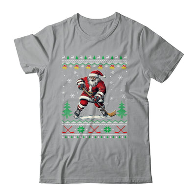 Santa Claus Playing Ice Hockey Ugly Christmas Hockey Player Shirt & Sweatshirt | teecentury