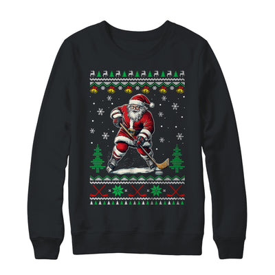 Santa Claus Playing Ice Hockey Ugly Christmas Hockey Player Shirt & Sweatshirt | teecentury