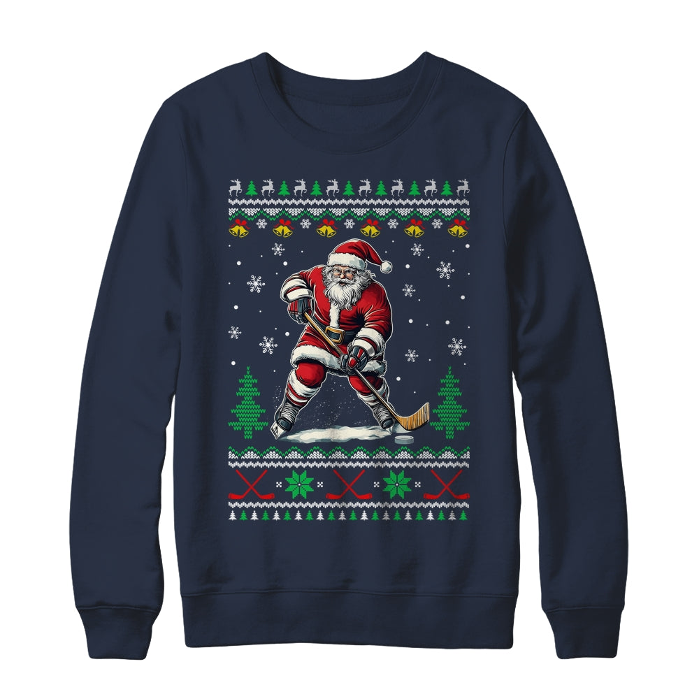 Santa Claus Playing Ice Hockey Ugly Christmas Hockey Player Shirt & Sweatshirt | teecentury