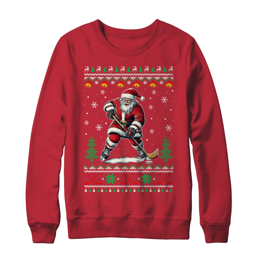 Santa Claus Playing Ice Hockey Ugly Christmas Hockey Player Shirt & Sweatshirt | teecentury