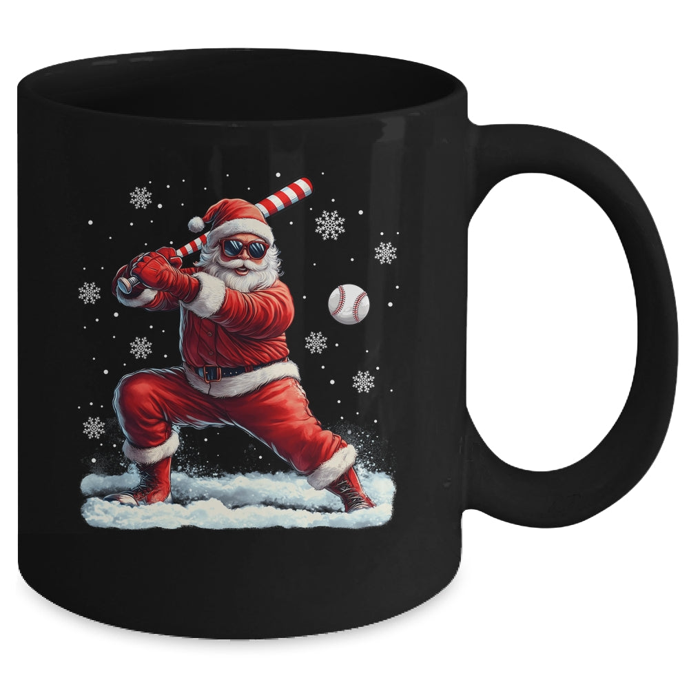 Santa Playing Baseball Christmas Baseball Player Men Boys Xmas Mug | teecentury