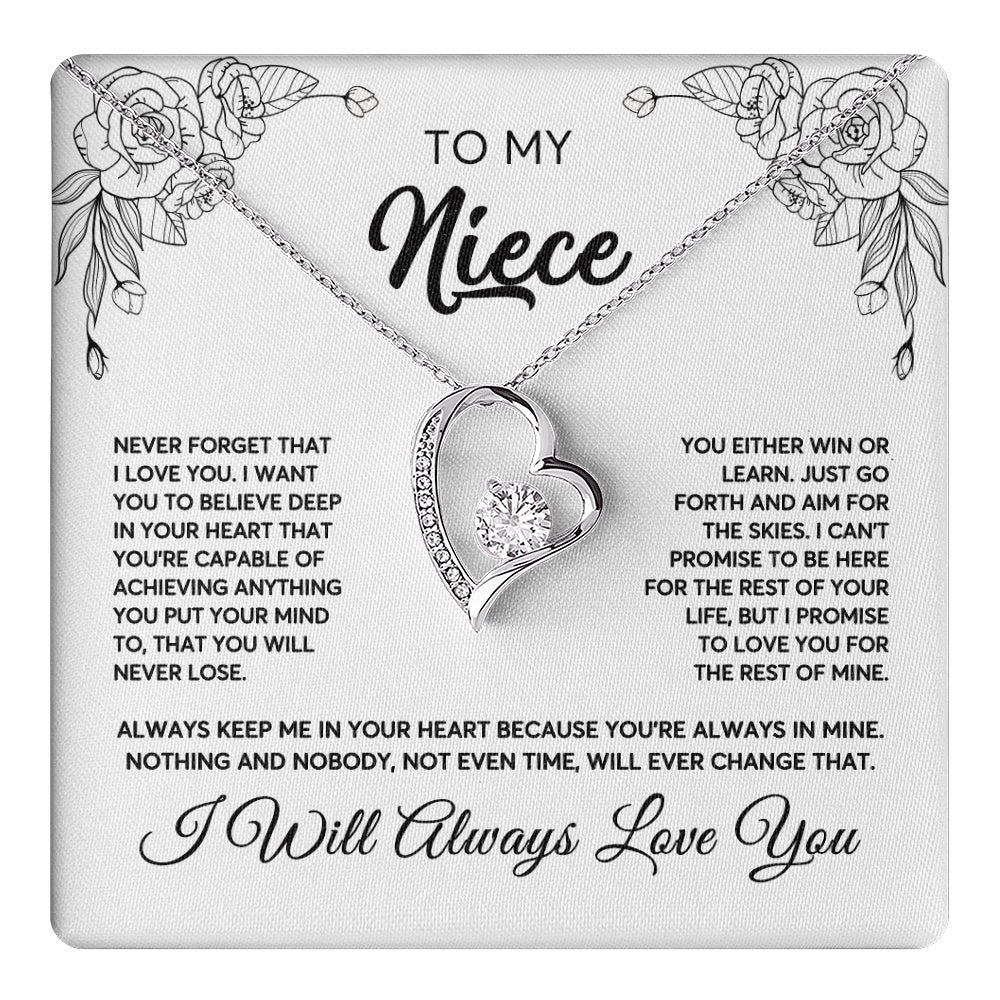 Forever Love Necklace 14K White Gold Finish | 1 | To My Niece Necklace From Aunt Uncle Never Forget That I Love You Niece Birthday Christmas Gift Box Message Card | teecentury.myshopify