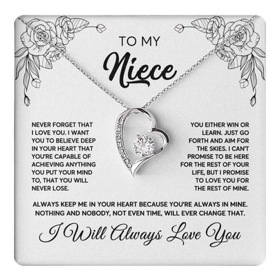Forever Love Necklace 14K White Gold Finish | 1 | To My Niece Necklace From Aunt Uncle Never Forget That I Love You Niece Birthday Christmas Gift Box Message Card | teecentury.myshopify