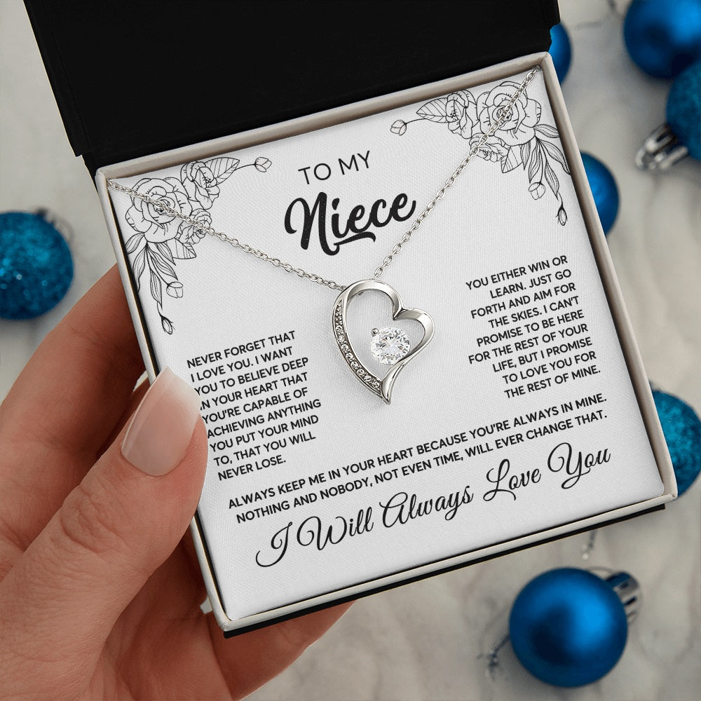 Forever Love Necklace 14K White Gold Finish | 2 | To My Niece Necklace From Aunt Uncle Never Forget That I Love You Niece Birthday Christmas Gift Box Message Card | teecentury.myshopify