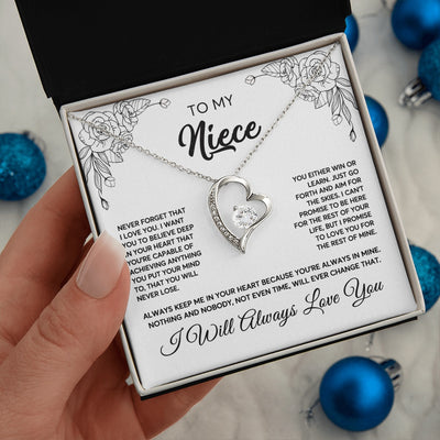 Forever Love Necklace 14K White Gold Finish | 2 | To My Niece Necklace From Aunt Uncle Never Forget That I Love You Niece Birthday Christmas Gift Box Message Card | teecentury.myshopify
