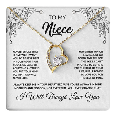 Forever Love Necklace 18K Yellow Gold Finish | 1 | To My Niece Necklace From Aunt Uncle Never Forget That I Love You Niece Birthday Christmas Gift Box Message Card | teecentury.myshopify