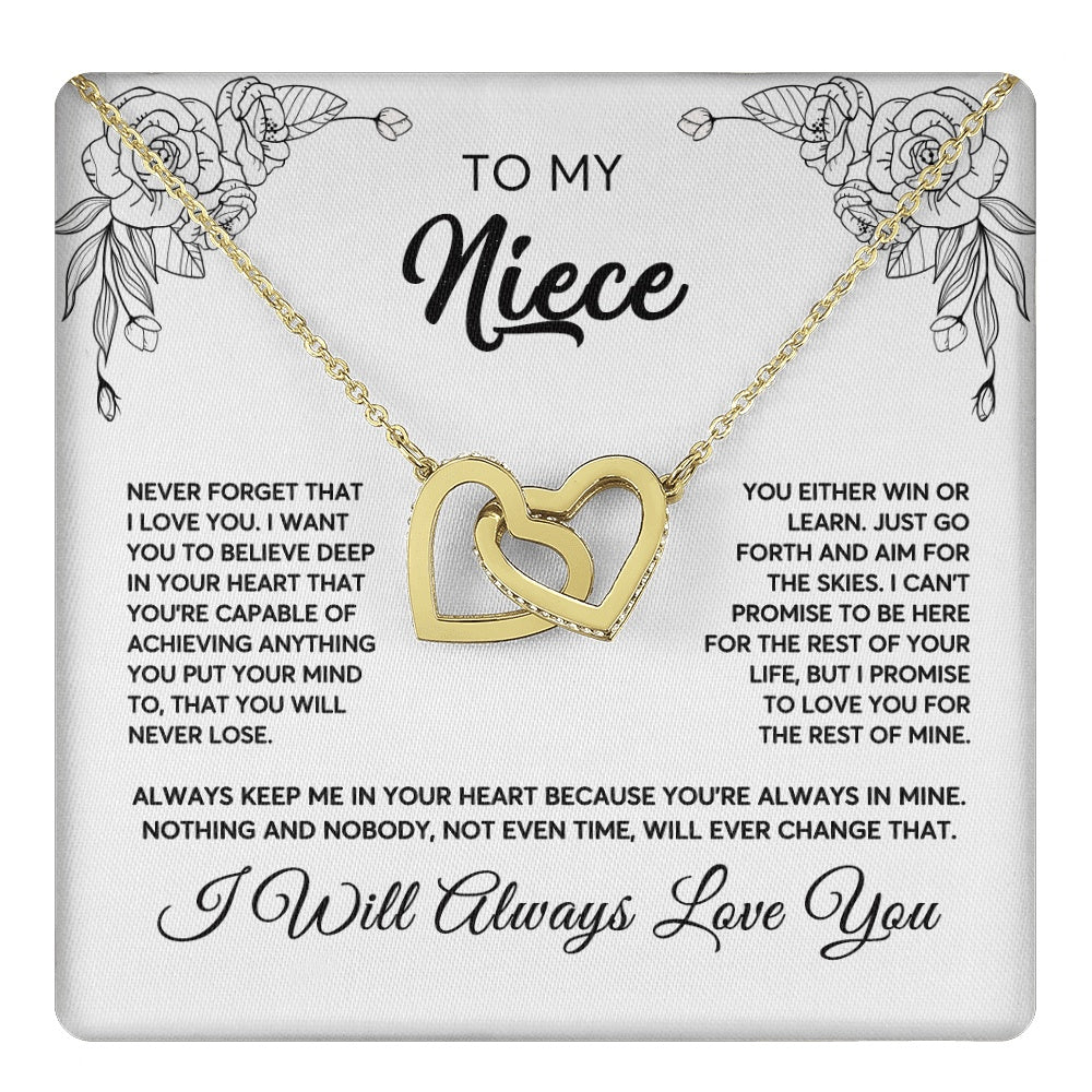 Interlocking Hearts Necklace 18K Yellow Gold Finish | 1 | To My Niece Necklace From Aunt Uncle Never Forget That I Love You Niece Birthday Christmas Gift Box Message Card | teecentury.myshopify