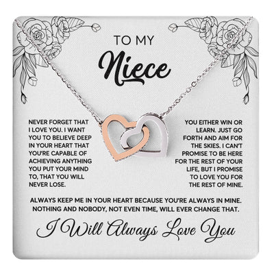 Interlocking Hearts Necklace Stainless Steel & Rose Gold Finish | 1 | To My Niece Necklace From Aunt Uncle Never Forget That I Love You Niece Birthday Christmas Gift Box Message Card | teecentury.myshopify