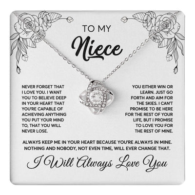 Love Knot Necklace 14K White Gold Finish | 1 | To My Niece Necklace From Aunt Uncle Never Forget That I Love You Niece Birthday Christmas Gift Box Message Card | teecentury.myshopify