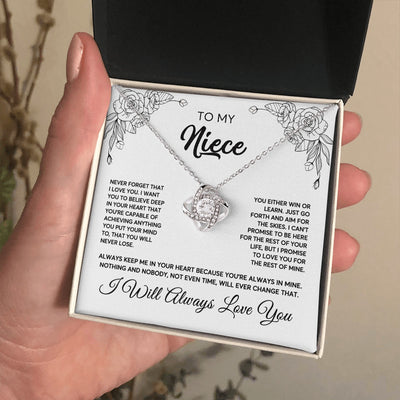 Love Knot Necklace 14K White Gold Finish | 2 | To My Niece Necklace From Aunt Uncle Never Forget That I Love You Niece Birthday Christmas Gift Box Message Card | teecentury.myshopify