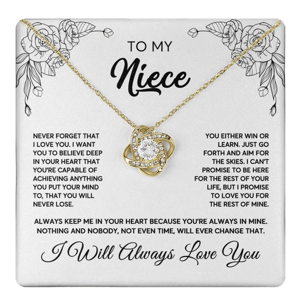 Love Knot Necklace 18K Yellow Gold Finish | 1 | To My Niece Necklace From Aunt Uncle Never Forget That I Love You Niece Birthday Christmas Gift Box Message Card | teecentury.myshopify