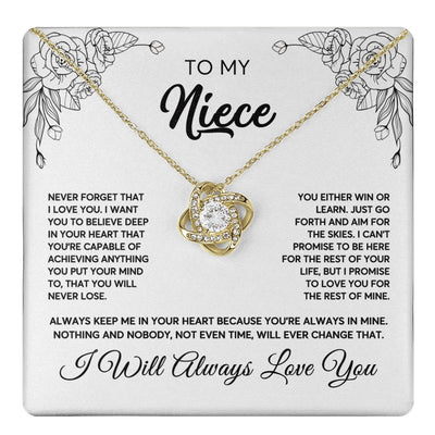 Love Knot Necklace 18K Yellow Gold Finish | 1 | To My Niece Necklace From Aunt Uncle Never Forget That I Love You Niece Birthday Christmas Gift Box Message Card | teecentury.myshopify