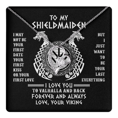 Forever Love Necklace 14K White Gold Finish | 1 | To My Shieldmaiden Necklace I Love You to Valhalla and Back Viking Jewelry Birthday Wife Girlfriend Anniversary Message Card | teecentury